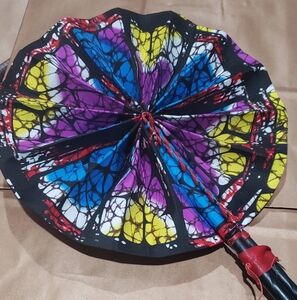 African Ankara Print Folding Fan . Made With Leather Handles